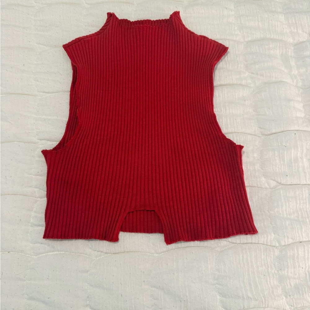 Are You Am I Sleeveless Red Ribbed Mock Neck Top